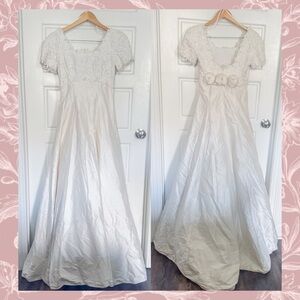 Vintage Morilee Silk Wedding Dress | Size 10 | 90s Beaded Lace Bridal Gown